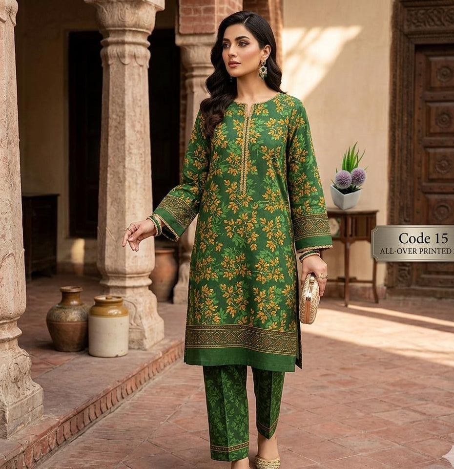Premium Printed Allover 2pcs Unstitched Lawn Suit ( code 15 )