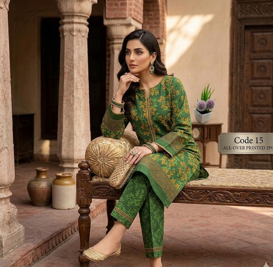 Premium Printed Allover 2pcs Unstitched Lawn Suit ( code 15 )