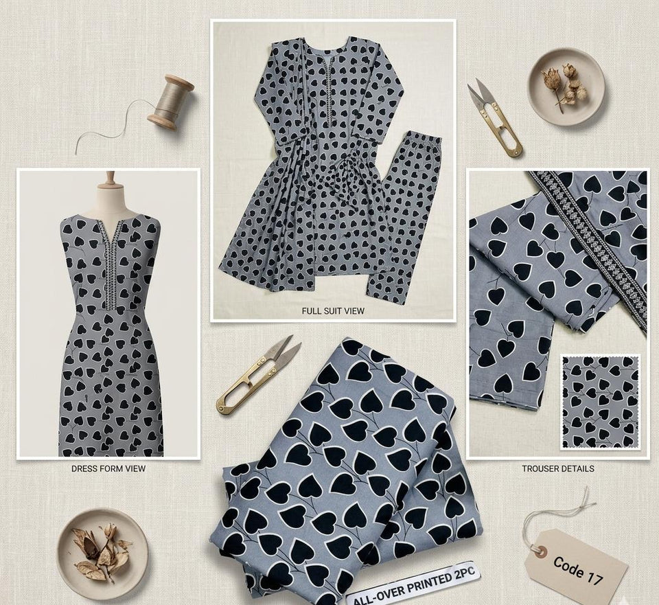 Premium Printed Allover 2pcs Unstitched Lawn Suit ( code 17 )