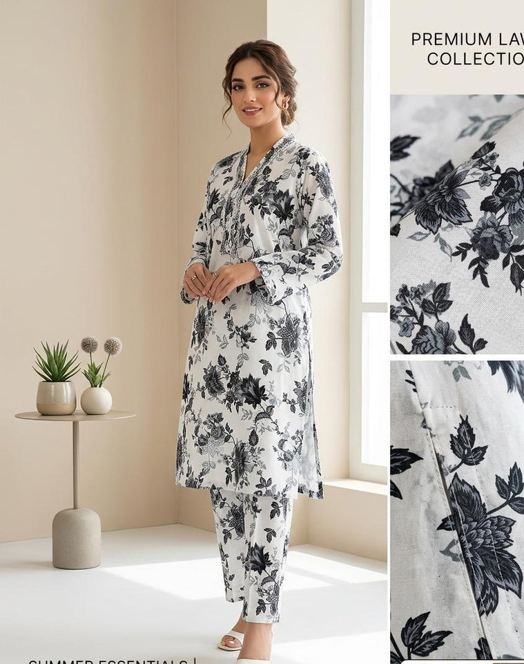 Premium Printed Allover 2pcs Unstitched Lawn Suit ( code 23 )