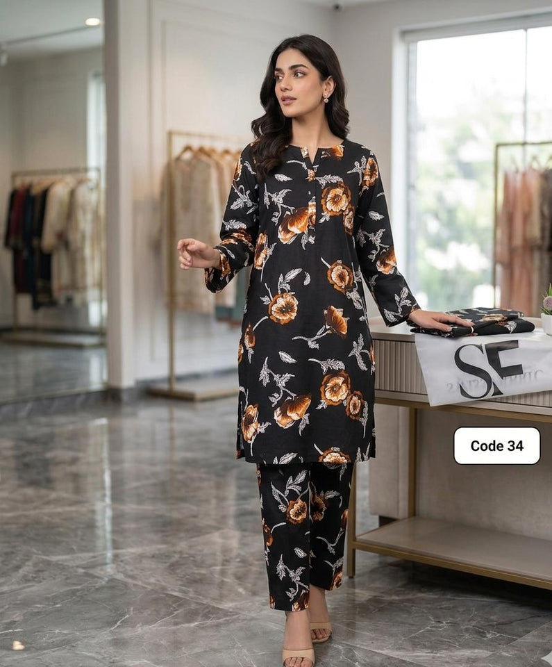 Premium Printed Allover 2pcs Unstitched Lawn Suit ( code 34 )